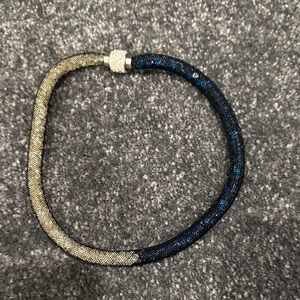Two-Tone Metallic Mesh Necklace - Gold & Navy magnetic clasp